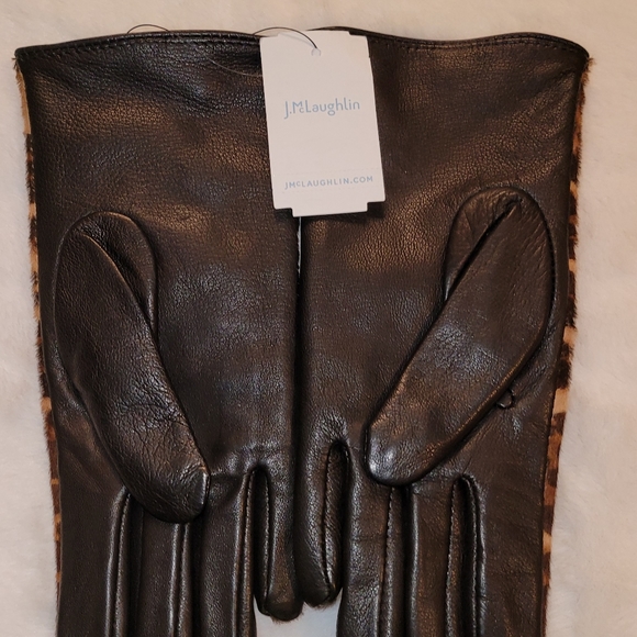 J McLaughlin Camilla Leather Leopard Gloves Size Medium New With Tag - Picture 9 of 14